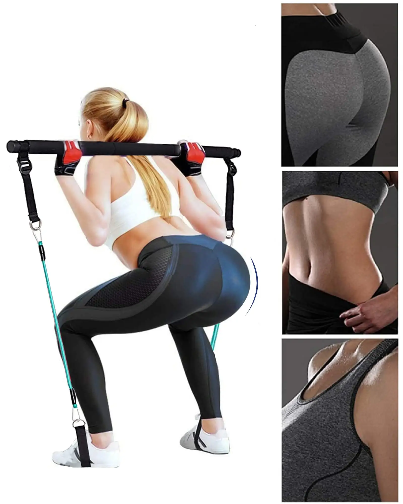 Home Gym Bar Kit mit Widerstands bändern Tragbares Fitness studio Workout Einstellbares Pilates Bar System