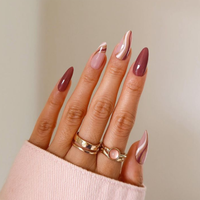 Ongles artificiels professionnels en stiletto transparents, couvrant entièrement, imperméables, 12 tailles, réutilisables, motif tourbillon bleu marine, ongles temporaires à presser