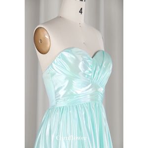 时尚现代绿色光泽缎面马克西连衣裙直筒裙，带褶肩甜心无袖u型背拉链，适合派对 - Product Image 5