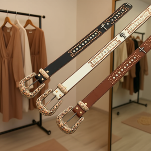 Cinturón de Cuero con Pedrería en Forma de Flor, 3.8x105cm, Accesorio de Moda para Mujer - Product Image 3