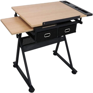 Tavolo da Disegno Moderno Pieghevole Convertibile Portatile con Piano in Legno e Base in Metallo, Altezza Regolabile per Disegno Architettonico - Product Image 2