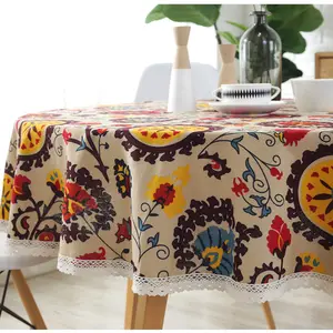 Bohemian national wind round lace tablecloth Cotton Printed Hotel Decorative Table Cloth sunflower decor table covers lace