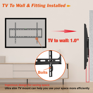 Support mural universel fixe pour téléviseur en acier, ultra fin, forte capacité, LCD LED 32''-70'', 600x400mm, fixation latérale en acier - Product Image 2