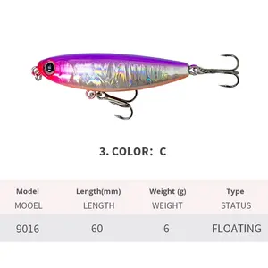 Vente en gros 60mm/6g plastique dur bar <span class=keywords><strong>brochet</strong></span> flottant <span class=keywords><strong>petit</strong></span> crayon leurre longue coulée pêche en eau douce - Product Image 5