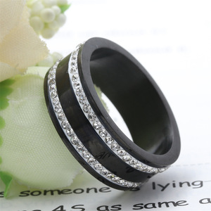 <b>Titanium</b> Steel <b>Ring</b> <b>Black</b> Unisex Pave Setting Diamond Encrusted Geometric Fashion Jewelry Gift - Product Image 4