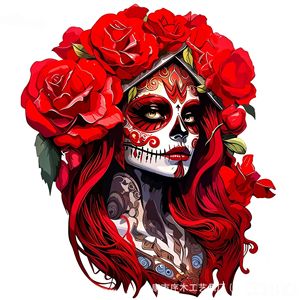 Letrero Colgante de Pared de Mujer de Azúcar con Rosa Roja para el Día de Muertos, Decoración de Puerta de Halloween, Adorno Festivo, Regalo - Product Image 3