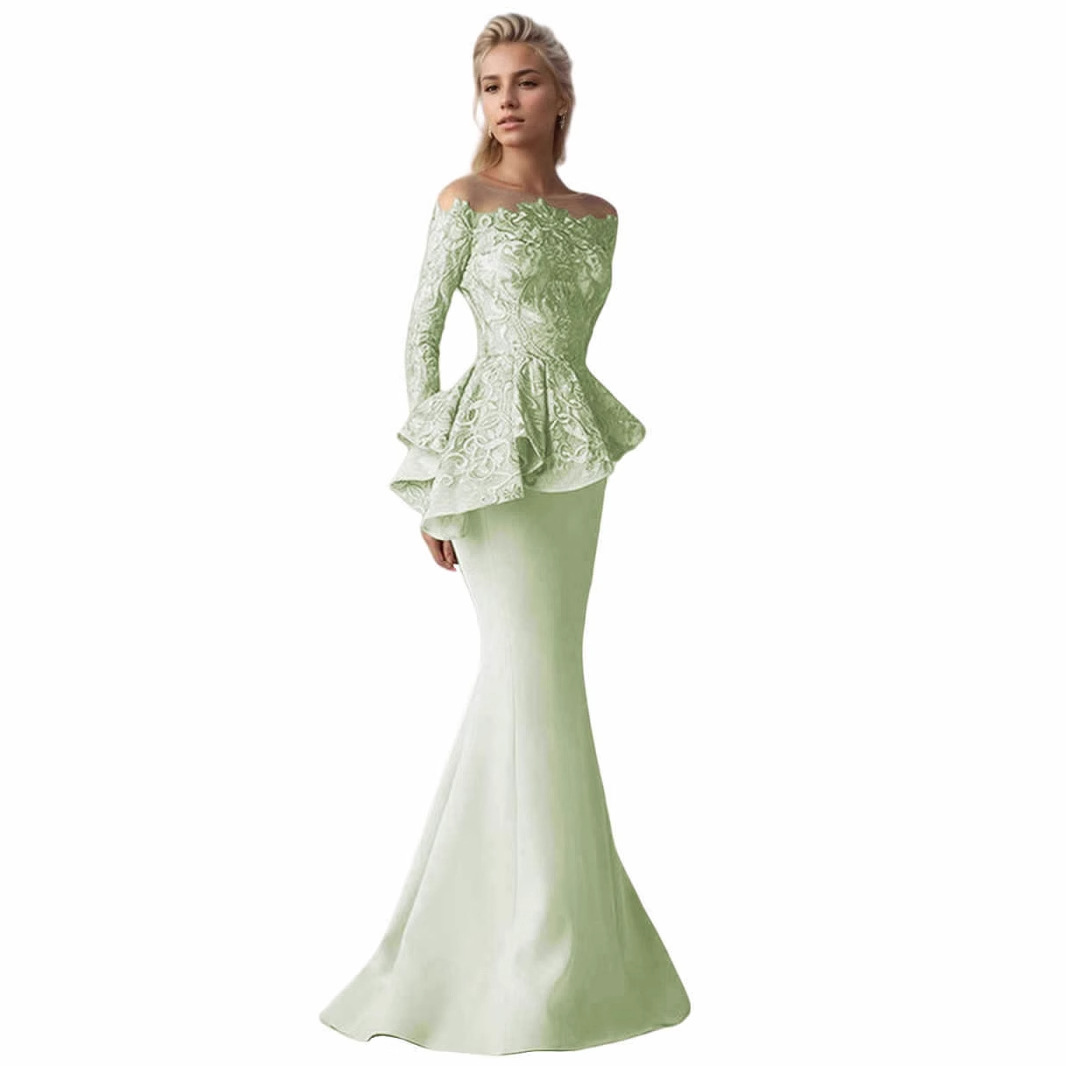 green emerald velvet dress Zapaka Women Prom Dress A-Line V Neck Floor-Length Beaded Tulle Light Green Evening Dress with Slit, Light Green / US18W