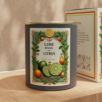 A08M Offre Spéciale Bougie cadeau en cire de soja parfumée au citron vert et aux agrumes avec couvercle en métal et étiquette personnalisée personnellement
