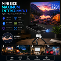 Mini projecteur portable avec Android 14, WiFi, HDMI, USB, carte TF, rechargeable, pour la maison et les voyages