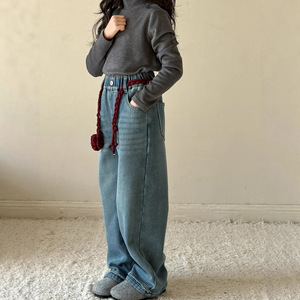 Jeans <span class=keywords><strong>Invernali</strong></span> per Bambine Xiao Hong Yu, Foderati in Pile, Rivestiti in PU Morbido, <span class=keywords><strong>Pantaloni</strong></span> Dritti Ispessiti Nuova Collezione 2026 - Product Image 2