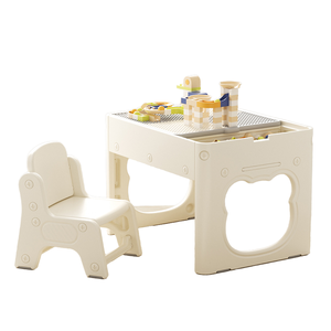 Bloques de Construcción Feiqi Bear, Mesa de Estudio de Plástico para Niños en Edad Escolar, Mesa de Juego para Bebés y Niños con Sillas, Fácil de Montar - Product Image 1