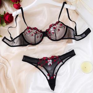 Ensemble de lingerie féminine sexy ultra-fine en dentelle brodée et voile transparent, nouvelle collection Europe et Amérique - Product Image 1
