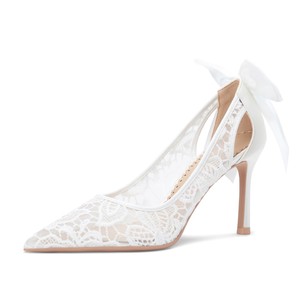 Scarpe da Sposa Eleganti su Misura <span class=keywords><strong>con</strong></span> Tacco Alto 6,5 cm 8,5 cm, Punta Affusolata e Fiocco, Bianche - Product Image 1