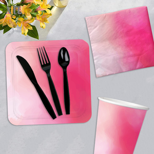 Xieli Vietnam Candy Pink Premium Square Paper Party Platos De Cena Servilleta Taza Juego De Vajilla Desechable - Product Image 2