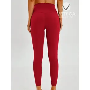 กางเกงเลกกิ้งโยคะเอวสูงสำหรับผู้หญิงของเวเทกาสีบอร์โดซ์ ผลิตจากผ้าถักยืดหยุ่นสูง สีทึบ ยืดหยุ่น - Product Image 6