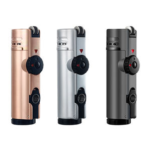 Briquet torche au butane à quatre jets avec logo personnalisé, coupe-cigare, outil moderne en métal, roue à silex rechargeable pour le camping, le barbecue - Product Image 2