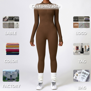 XW-CLT6953新款热销主动一体式瑜伽套装适合女性健身长紧身衣罗纹瑜伽连身衣健身连身衣 - Product Image 6