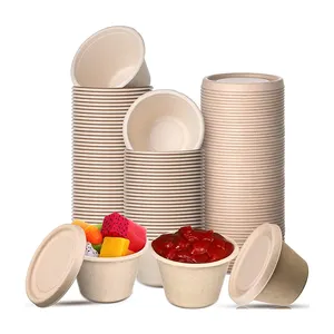 Küçük boy tek kullanımlık 4Oz sevimli kahverengi gıda kağıt çorba sosları ve çeşniler konteyner örnek kabı kapaklı kase