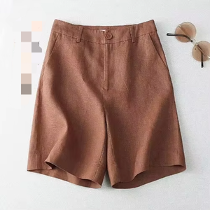Vente en gros de shorts en coton de chanvre pour femmes nouvel été taille haute décontracté pantalon à jambes larges shorts décontractés pour femmes - Product Image 5