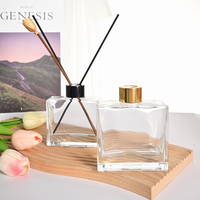 Bouteille en verre rectangulaire pour diffuseur de parfum et d'arômes de 120 ml et 200 ml avec couvercle à vis et bouchon