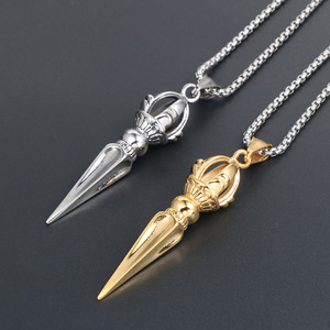 Collar con colgante de púas de acero de titanio, diseño geométrico de cono unisex SP785 - Product Image 3