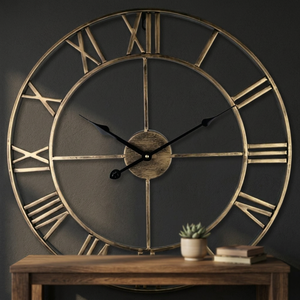 <b>Large</b> Vintage Metal Frame Wall <b>Clock</b> With Roman Numerals And Antique Gold Finish For Home Decor - Product Image 3