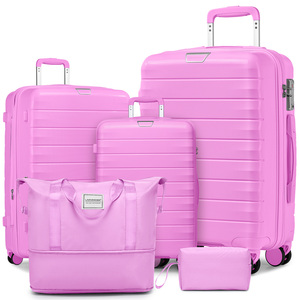 Juego de Maletas Rígidas con Rayas de 20/24/28 Pulgadas, Linda Maleta de Viaje Rosa para Mujeres y Hombres con Bolsa de Lona y Ruedas Silenciosas - Product Image 1
