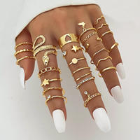 NYY 24 pièces/ensemble Nouvelle collection tendance de bagues de phalange plaquées or motif serpent, style punk, avec cristaux, pour femme, lot de bagues épaisses, bijoux cadeau