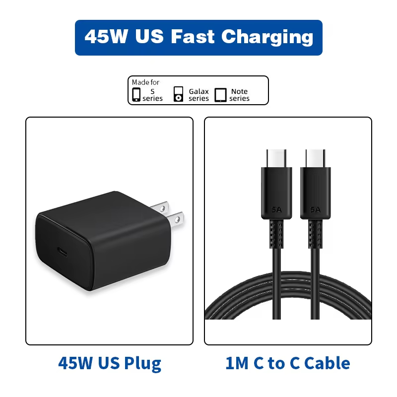 Enchufe estadounidense de 45 W + 1 M tipo C (negro)