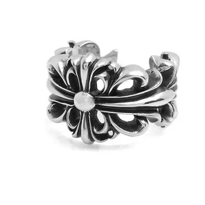 Bague ouverte en argent rétro tendance européenne et américaine, motif floral, unisexe, cadeau, bijoux - Product Image 3