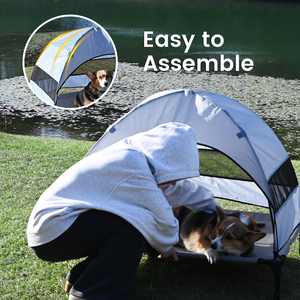 Lit pour chien pliable et imperméable pour l'extérieur avec tente à baldaquin, protection solaire surélevée, maison pour animaux de compagnie - Product Image 5