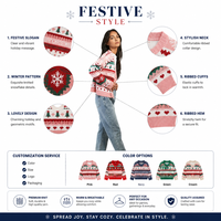 Cardigan en tricot de Noël pour femme FNJIA, col en V, motif jacquard Fair Isle, arbre, flocon de neige, cœur, manches longues, veste en tricot festive
