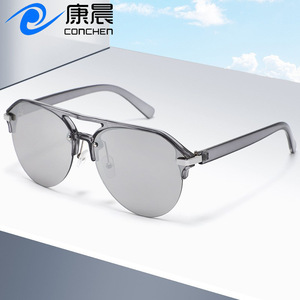 Lunettes de soleil Conchen pour hommes, monture métallique à double pont, protection UV400, style demi-cerclé noir, idéales pour la conduite et la mode - Product Image 1