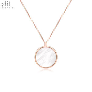 New Collection 18K Solid Rose Gold Natural White Mother-of-Pearl With Natural Diamond Pendant Necklace For Women Engagement Gift - Product Image 4