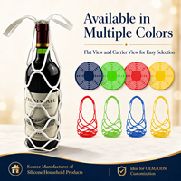 Sac de transport et panier en silicone réutilisable et écologique YMS pour bouteilles de vin, avec sous-verres et panier en filet pour pique-nique
