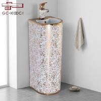 Lavabo sur pied en céramique rouge de luxe pour salle de bain