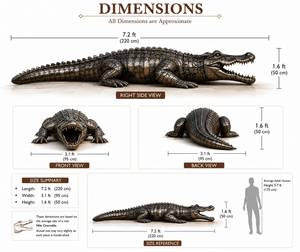 Grande sculpture de crocodile en bronze, statue en métal représentant une faune sauvage, décoration personnalisée pour jardin, pelouse, paysage, cour, animal décoratif - Product Image 2