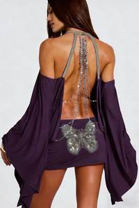 Women Eco-Friendly Solid <b>Halter</b> Neck Digital Printing High Waist Bodycon <b>Dress</b> <b>Backless</b> Batwing Sleeve Party Mini <b>Dress</b> - Product Image 6