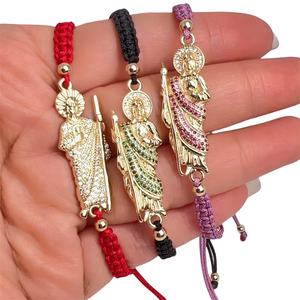 Bracelet tressé porte-bonheur Saint Jude fait à la main, plaqué or, zircone cubique, bracelets en corde de Saint Jude, vente en gros - Product Image 3