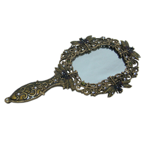 <span class=keywords><strong>Specchio</strong></span> Ovale <span class=keywords><strong>Vintage</strong></span> con Cornice in Lega Metallica Dorata e Verde Oliva con <span class=keywords><strong>Design</strong></span> a Libellula - Product Image 1