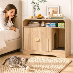 SENYU SENYU Meuble de rangement moderne en bois, buffet multi-compartiments avec niche décorative ajourée - Product Image 3