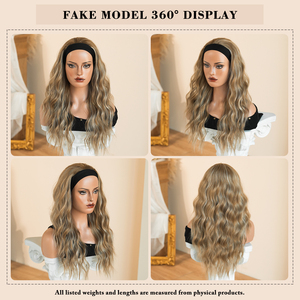 Perruques synthétiques longues de 24 pouces, marron <span class=keywords><strong>doré</strong></span> à blond clair, avec bandeau noir, fibre résistante à la chaleur, aspect naturel mat - Product Image 5