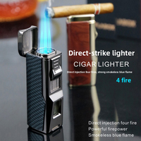 Briquet en alliage de zinc personnalisé avec logo JH, briquet à 4 flammes avec perforateur, briquet à gaz pour cigares