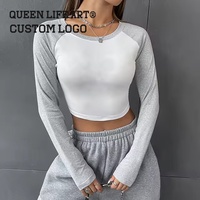 Kustom kaus lengan panjang wanita Raglan Batik Denim 3D desain cetak dekorasi perban pakaian garmen wanita