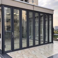 Porte pliante double en aluminium pour terrasse, résistante aux ouragans, avec verre trempé extérieur, à double ouverture, type accordéon