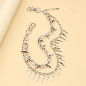 Yuelyueli Cadena de cintura de doble capa con tachuelas de metal punk, aleación de zinc, diseño geométrico con púas, estilo hip hop, moda casual, cadena corporal de doble anillo - Product Image 2