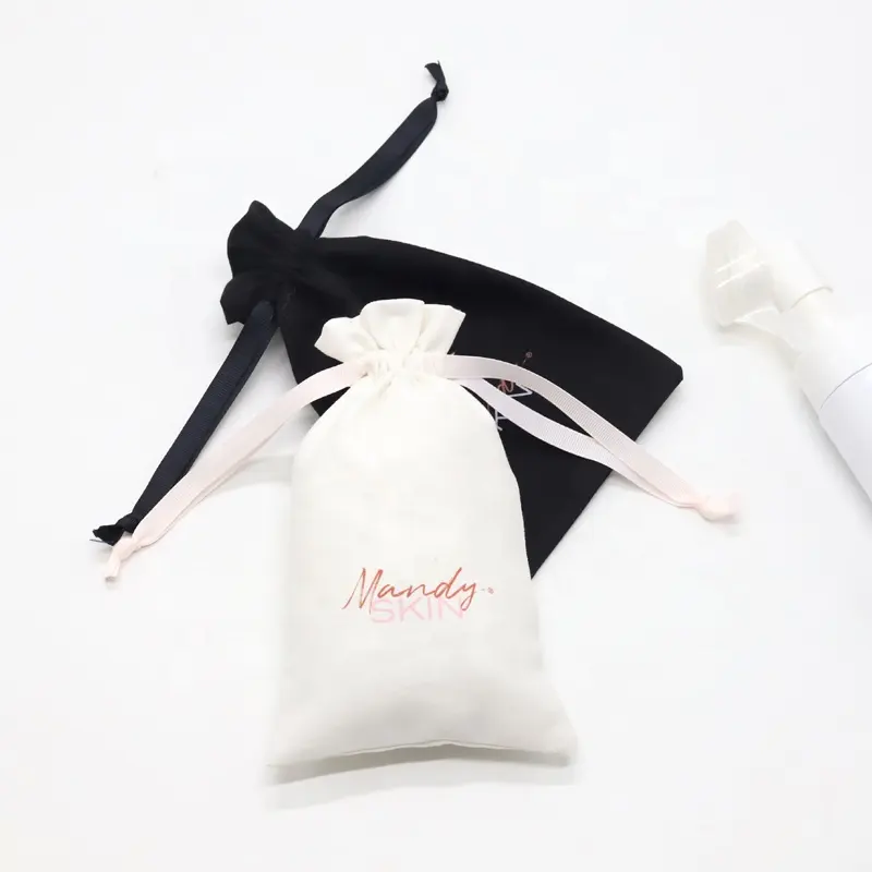 Bolsa para cosméticos para presente de algodão e linho com logotipo personalizado, sacola pequena de algodão e linho com cordão cinza, frasco de perfume para poeira