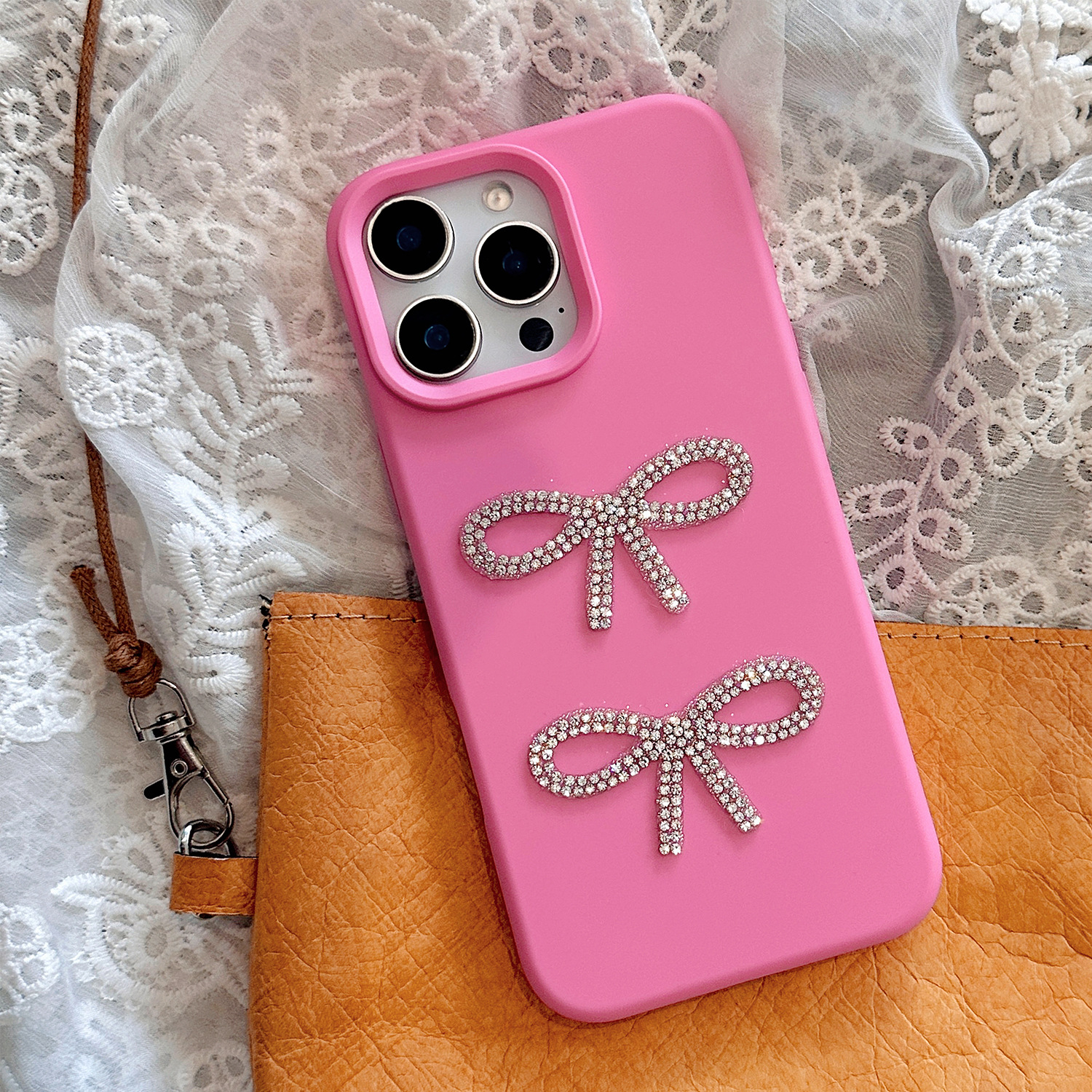 Rose Pink 3D Two-Silver Diamond Knot