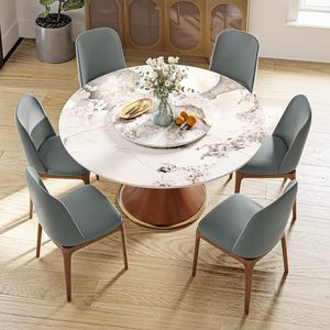 Moderno bianco 6-8 persone cucina rotonda tavolo sala da pranzo solido legno di frassino sinterizzato pietra superiore pigro suhan Design mobili per la casa - Product Image 6