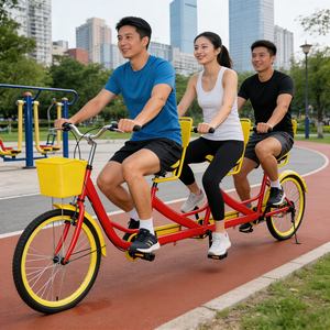 Vélo <span class=keywords><strong>tandem</strong></span> <span class=keywords><strong>trois</strong></span> <span class=keywords><strong>places</strong></span> de haute qualité, design spacieux réglable, robuste pour les activités de loisirs - Product Image 3